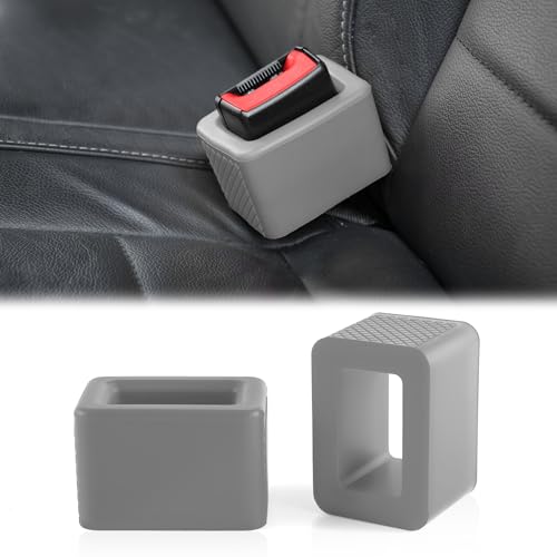 Amiss 2PCS Seat Belt Buckle Holder, Universal Silicone Rear Seat Belt Booster & Fixer for Easy Access, Keeping Receptacle Upright, Car Interior Accessories-Fits Most Cars (Gray)