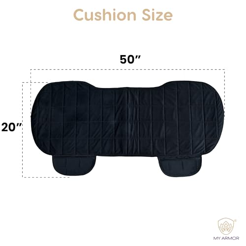 Image of MYARMOR Car Seat Cover | Ultra-Soft Quilted Foam Cushion with Non-Slip Grip & Storage Pouch | Universal Fit Rear Car Seat Protector | Extra Large 50 x 20 Inches | Black Velvet | 1 Pc