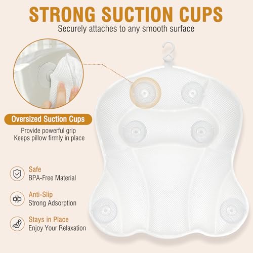 Image of SZXYX Bath Pillows for Tub,Ergonomic Bathtub Spa Bath Pillow 5D Air Mesh Bathtub Headrest with Neck & Back Support Suitable for All Bathtubs, Hot Tubs, and Home Spa Baths