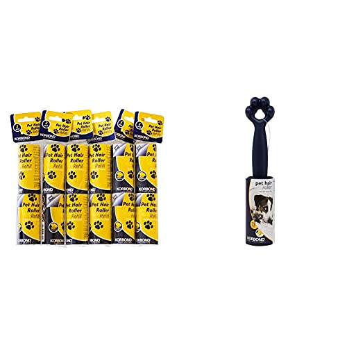 Korbond Pack of 12 Lint Remover Refills Removes Lint, Dust, Hair & 4.9m Friendly Lint Roller-33 Sticky Citrus Scented Paper Sheets– Suitable for All Fabric Types-Removes Pet Hair, White, 1 Pack