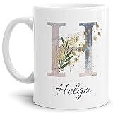 Tasse mit Buchstabe H und Blumen - mit Name personalisiert - Initiale, Namens-Tasse, Buchstaben Tasse, Geschenk I K ...