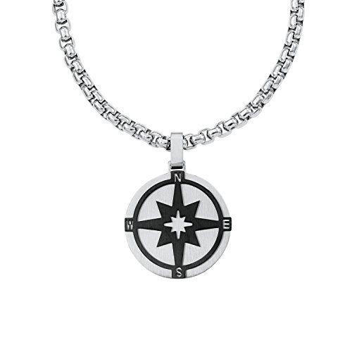 s.Oliver Kette mit Kompassanhänger für Herren, Edelstahl, Silber/Schwarz,...