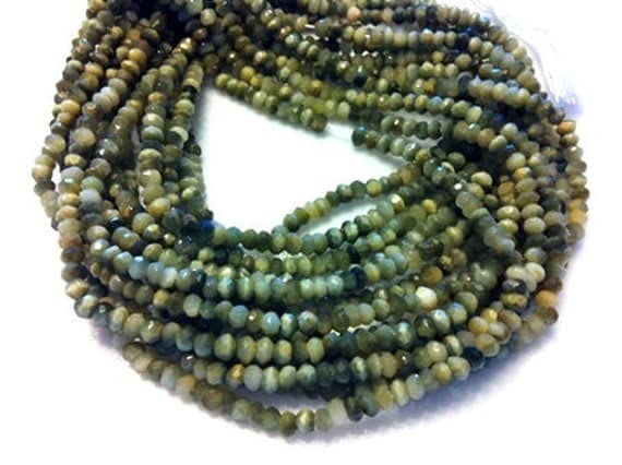 Perles oeil de chat vert rondelles facettées 14 pouces pour création bijoux DIY
