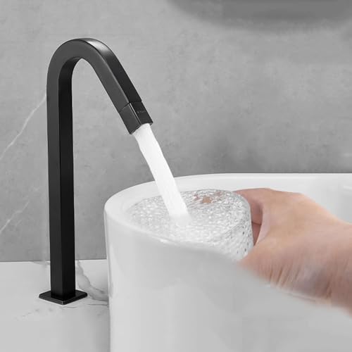 Kaltwasser Armatur für Aufsatzwaschbecken mit Kopfsteuerung Einhebelmischer Waschbecken Hoch Wasserhahn Badezimmer,Schwarz