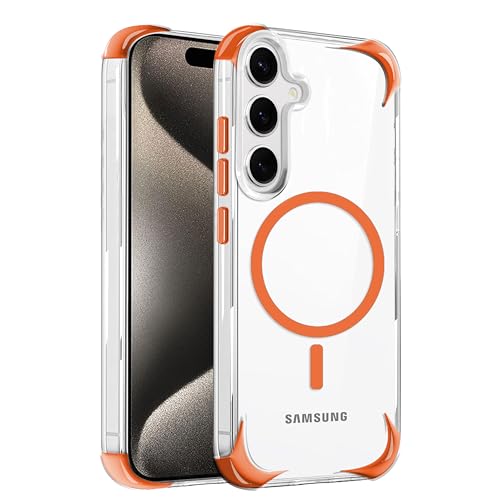 Image of V-TAN Ultra-Hybrid Crystal Clear Back Cover for Samsung Galaxy S24 FE | TPU | Transparent Wireless Charging Case Cover with Mag Case Compatible | Slim Fit Shockproof Drop Protection Design | (Orange)