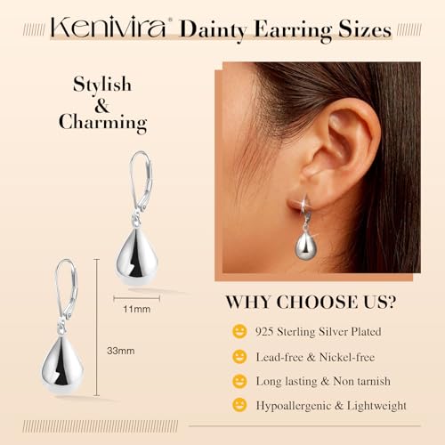 Silver/Gold Teardrop Earrings for Women,Sterling Silver Waterdrop Tear Drop Dangle Earrings Hypoallergenic, Teardrop Leverback Dangle Earring Jewelry4