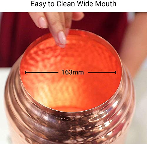 R Ayurveda Copper Hammer Finish 5 Liter Copper Water Dispenser Matka Tank Pot with 1 Glass and Iron Stand - 5000 ml