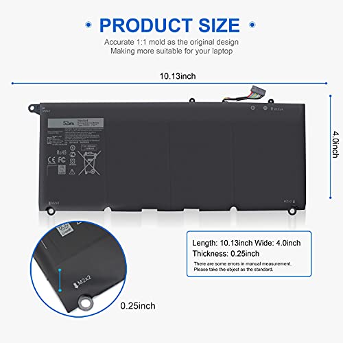Image of XPS 13 9350 9343 90V7W JD25G Battery for Dell XPS13 XPS 13 9343 9350 P54G P54G001 P54G002 13-9350-D1508G 0RWT1R 0DRRP 0N7T6 DIN02 00N7T6 JHXPY JHXPY53 5K9CP RWT1R 0JHXPY 451-BBMK 090V7W 13D-9343-3708