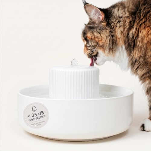 LucyBalu® Trevi Katzenbrunnen aus Keramik mit 2,8 L Volumen – Weiß