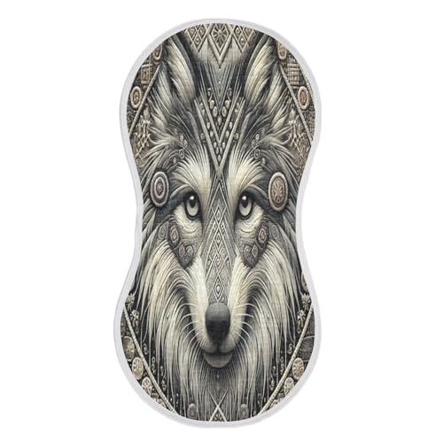 Vintage Wolf Head Beige Baby Burp Cloths Soft Burp Cloth Burp Rags Cotton Burp Clothes Absorbent Muslin Burp Cloths for Newborn Girl Unisex Boy 1 Pack 22x11 Inches