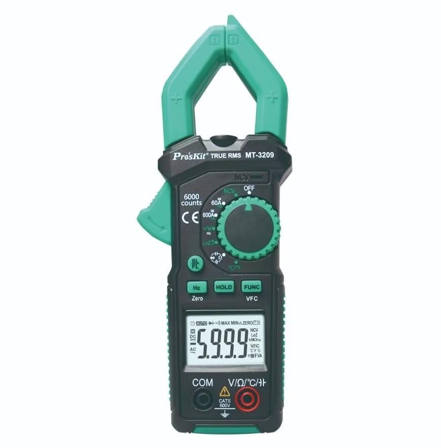 MT-3209 3-5/6 AC/DC Medidor de abrazadera digital, iluminación LED, pantalla digital LCD, sonido y zumbador de luz, mantenimiento eléctrico