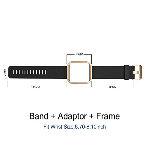 Simpeak Sport Band Compatible with Fitbit Blaze Smartwatch Sport Fitness, Silicone Wrist Band with Meatl Frame Replacement for Fitbit Blaze Men Women, Large, Black+Rose Gold Frame