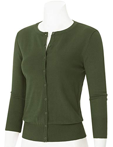 Image of Women's 3 /4 Sleeve Crew Neck Button Down Stretch Knit Cardigan Sweater (S-3XL)