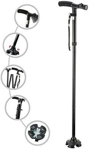 My Cane – Pivoting Quad Base, Folding Cane with Adjustable led light and cushion handle