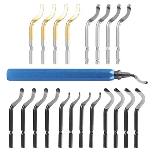 Nuangoo Entgratwerkzeug 360°drehbar-1 Stück Hand Entgrater + 20 Stück HSS Ersatzklingen, Schnellwechsel ohne Werkzeug,Aluminium Griff, rutschfest,für Metall, Kunststoff & 3D-Druck