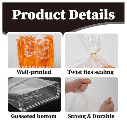 Lesibag Reusable Plastic Bread Bags for Homemade Bread - 11‘'x14'' Clear Bakery Bag with Twist Tie Closure Reduces Moisture,Cello Pastry Storage for Sourdough, Artisan Loaves, Bagels or Buns