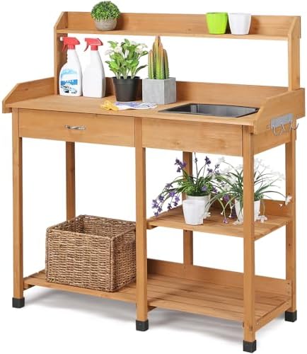 Yaheetech Table de Préparation pour Semis en Bois Plan de Travail...