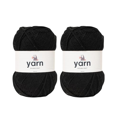 Korbond Yarn - Black - 2 x 100g Acrylic Wool - Lightweight Hypoallergenic & Durable Double Knit Crochet Yarn Knitting Wool