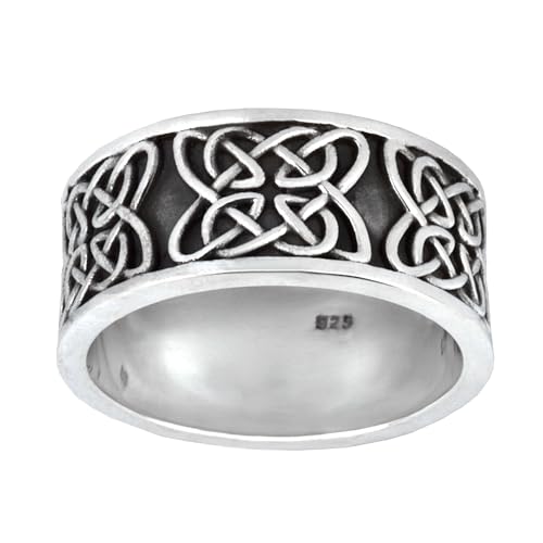Imagen de Silverly Anillo Nudo Dara Plata Esterlina Hombre Mujer Anillo Ancho Borde Plano Plata 925 Nudo Celta Anillos Boda Gruesos Joyería Tradicional Irlandesa Regalo Simbólico Esposo