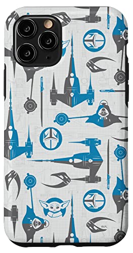 Coque iPhone 11 Pro Star Wars The Mandalorian motif Grogu et vaisseaux