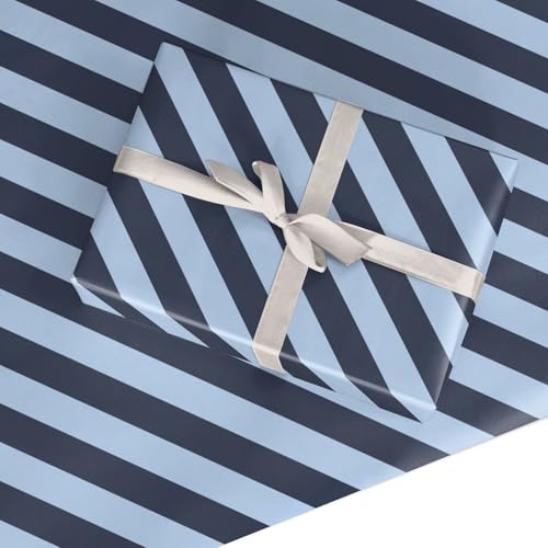 Navy and Light Blue Striped Wrapping Paper - Elegant Premium Gift Wrap for Men Dads and Grandad Diagonal Stripe Present Wrap for Birthday Retirement and Fathers Day - Dyefor - 2 Sheets (50x70cm)