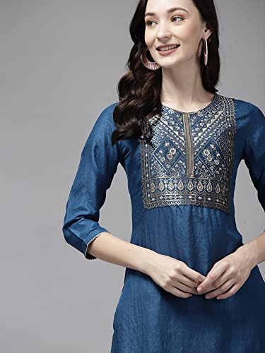 Image of INDO ERA Women's Yoke Design Polyester Calf Length Straight Kurta(RRRRR2762)