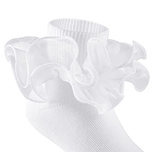 3 Pairs Girls Ruffle Socks Big Double Lace Frilly Trim Dress Socks3