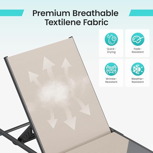 Image of Amopatio Outdoor Lounge Chairs Poolside Chaise Lounge for Patio | Foldable Stackble Fully Assembled Weather Resistant Breathable Textilene 5-Position Adjustable Backrest 400LBS Capacity