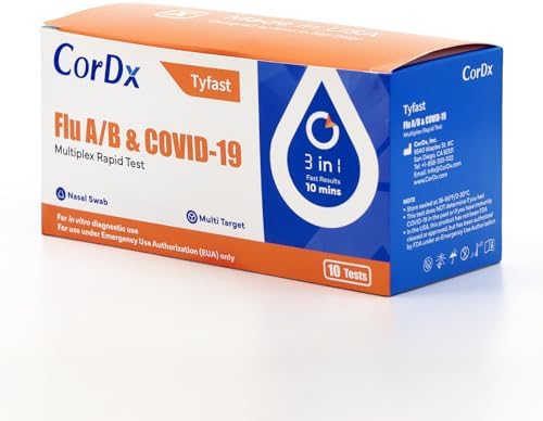 CorDx Flu A/B & COVID-19, At Home 3-in-1 Rapid Test Kit, 10 Tests