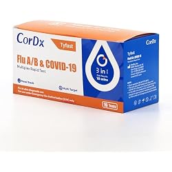 CorDx Flu A/B & COVID-19, At Home 3-in-1 Rapid Test Kit, 10 Tests | Nasal Swab Self-Test, Easy-To-Use For Adults And Kids, EUA Authorized OTC, Quick 10-Minute Results
