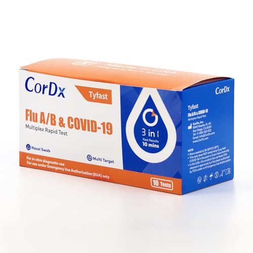 Image of CorDx Flu A /B & COVID-19, At Home 3-in-1 Rapid Test Kit, 10 Tests