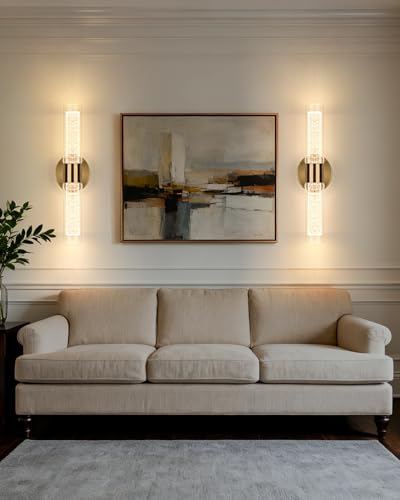 Image of OKELI Battery Operated Gold Wall Sconces Set of 2, Crysta Battery Wall Sconce with Remote Control, LED Rechargeable Sconces, 3000K-6000K Wireless Wall Light for Bedroom, Living Room, Hallway