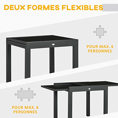 Table Jardin Extensible 4-6p Alu/Verre Trempé Outsunny