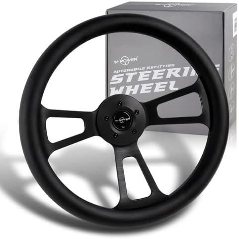 W-Power Black Leather Grip 18" 457 mm 5 Bolt 3 Spoke Vintage Steering Wheel (Black Spoke)