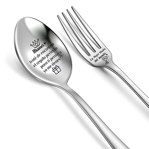 FCZIVA Juego Cucharas Grabadas y Tenedores Para Sopa, Café, Postre, Helado, Pastel, Recordatorio Personalizado, Regalo De Agradecimiento Madre, Cumpleaños, Navidad