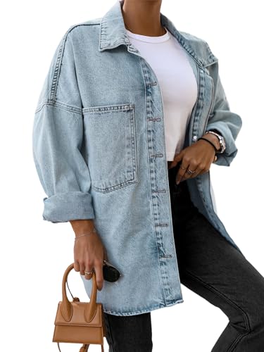 Saodimallsu Women's Oversized Denim Jackets Casual Button Down Long Boyfriend Jean Coats with Pockets2