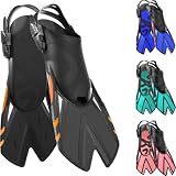 Snorkel Fins, Swim Fins Travel Size Short Adjustable for Snorkeling Diving, Open Heel Swimming Flippers for Adult Men Women Youth Kids