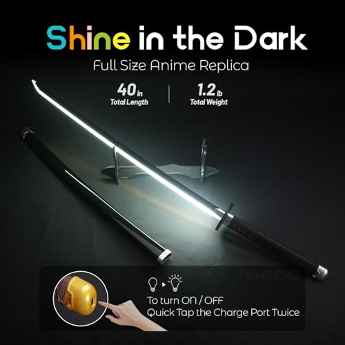 RENGENG Light Up Tanjiro Sword, 40 Inches Rechargeable Plastic Anime Replica with Belt & Stand, Original Texture Anime Sword by RG RENGENG - Used condition - Image 2