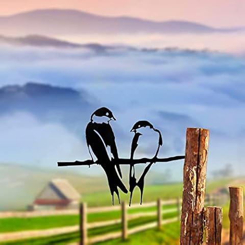 Metal Bird Silhouette,Metal Tree Art Bird,2 Birds Metal Bird Silhouette Ornament on Tree Branch Garden Decoration, Swallow Cover