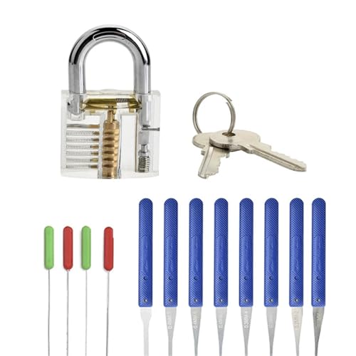 Transparent Practice Padlock Set - Locksmith Tools with Blue Broken Key Removal Hooks(As Shown in...