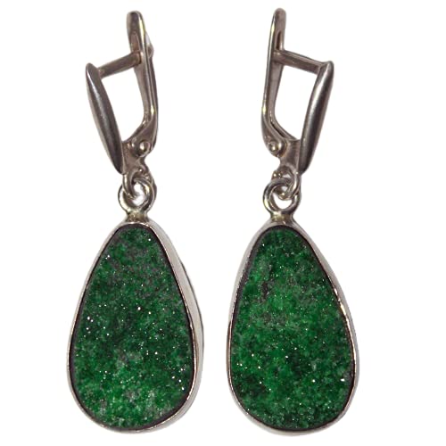 Green garnet crystal druse earrings, uvarovite earrings