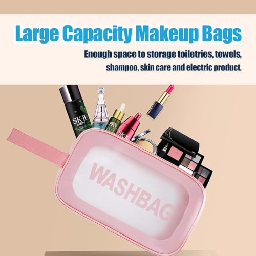 Image of KUKLAR Wash Bag Pouch for Travel Kit Toiletry Bag Cosmetic Bag Make Up Box for Brushes, Accessories with Handle, Large Capacity Translucent Waterproof Travel Storage Small Size 25X16X10 (Pink)