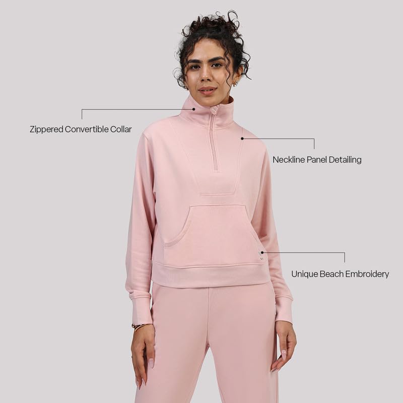 Image of BlissTerry Half Zip | Zippered front |Convertible collar to style |Kangaroo pocket for essentials |Ribbed cuffs |Cropped length