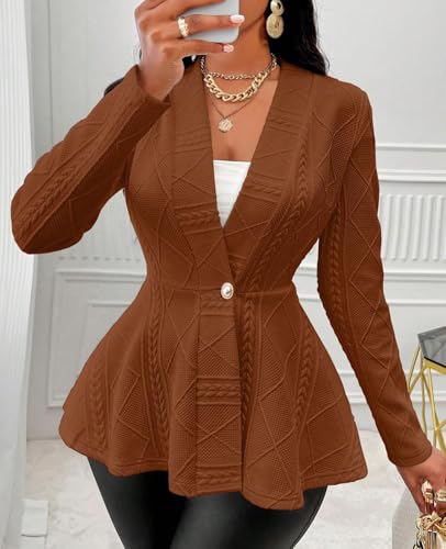 MINTLIMIT Blazers for Women Long Sleeve Button Down Textured Cardigan Business Casual Peplum Blazers Suit Jackets2