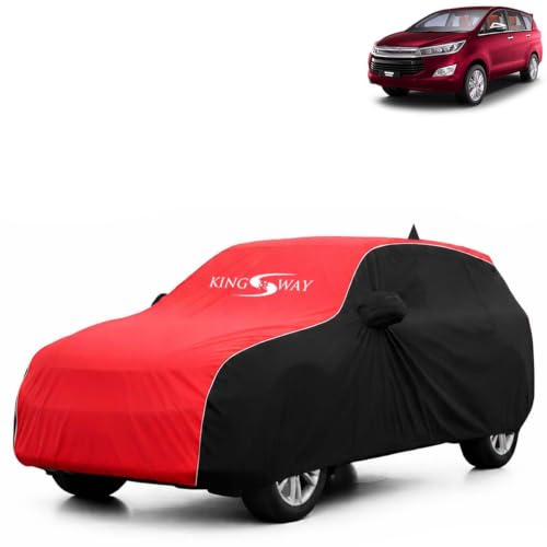 Image of KINGSWAY Super Waterproof Car Cover Only with Innova Crysta (Year 2015 to 2021 - All Model) | Mirror and Antenna Pockets | All Weather Car Body Cover with Silver Piping | Black Red