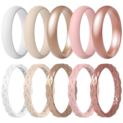 ThunderFit Braided Classic Mix Women's Silicone Rings, 1.8mm Thick Rubber Engagement Rings - Braided...