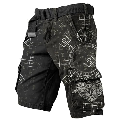 RUMAOZIA Pantalones cortos de trabajo vikingos para hombre, deportes al aire libre, pantalones cortos tácticos, retro, vikingo, estampado 3D, mito odin, viajes, multibolsillo, cargo, bermudas
