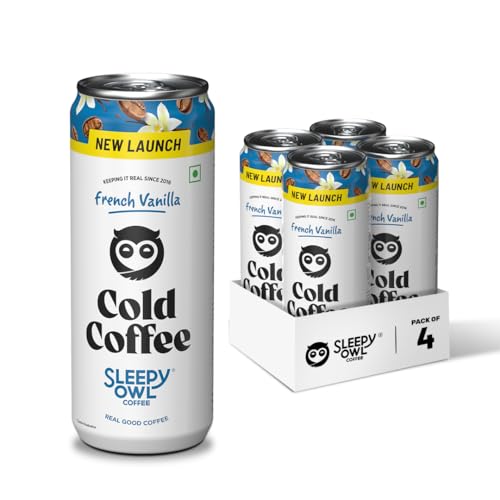 Image of Sleepy Owl French Vanilla Liquid Cold Coffee|4 X 230Ml Cans|Made With Real Milk & Coffee|No Preservatives