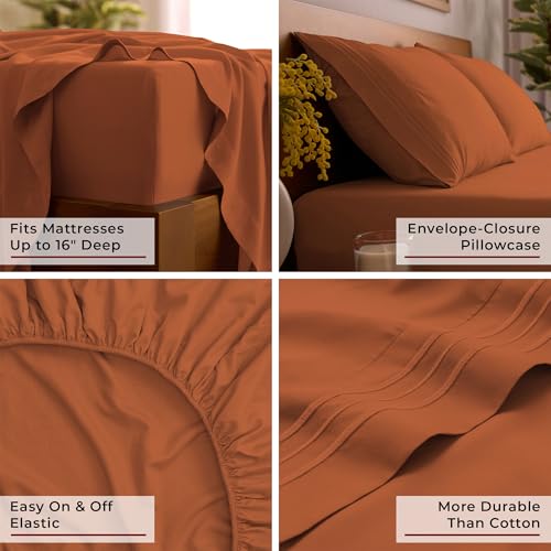 Image of Mellanni Full Sheets Set - 4 PC Iconic Collection Bedding | Hotel Luxury, Extra Soft, Cooling Bed Sheets - Wrinkle, Fade, Stain Resistant (Full, Terracotta)