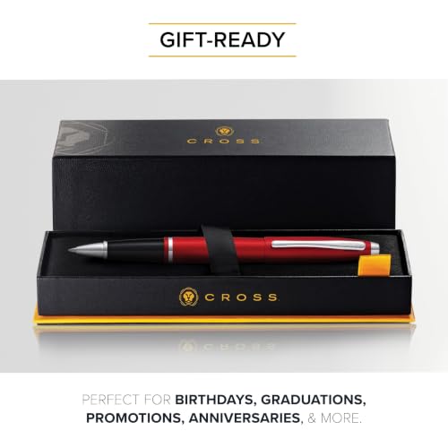 Image of Cross Calais Matte Metallic Crimson Refillable Rollerball Pen - Medium Point, Black Ink, Smooth Writing, Presented in a Luxury Gift Box
